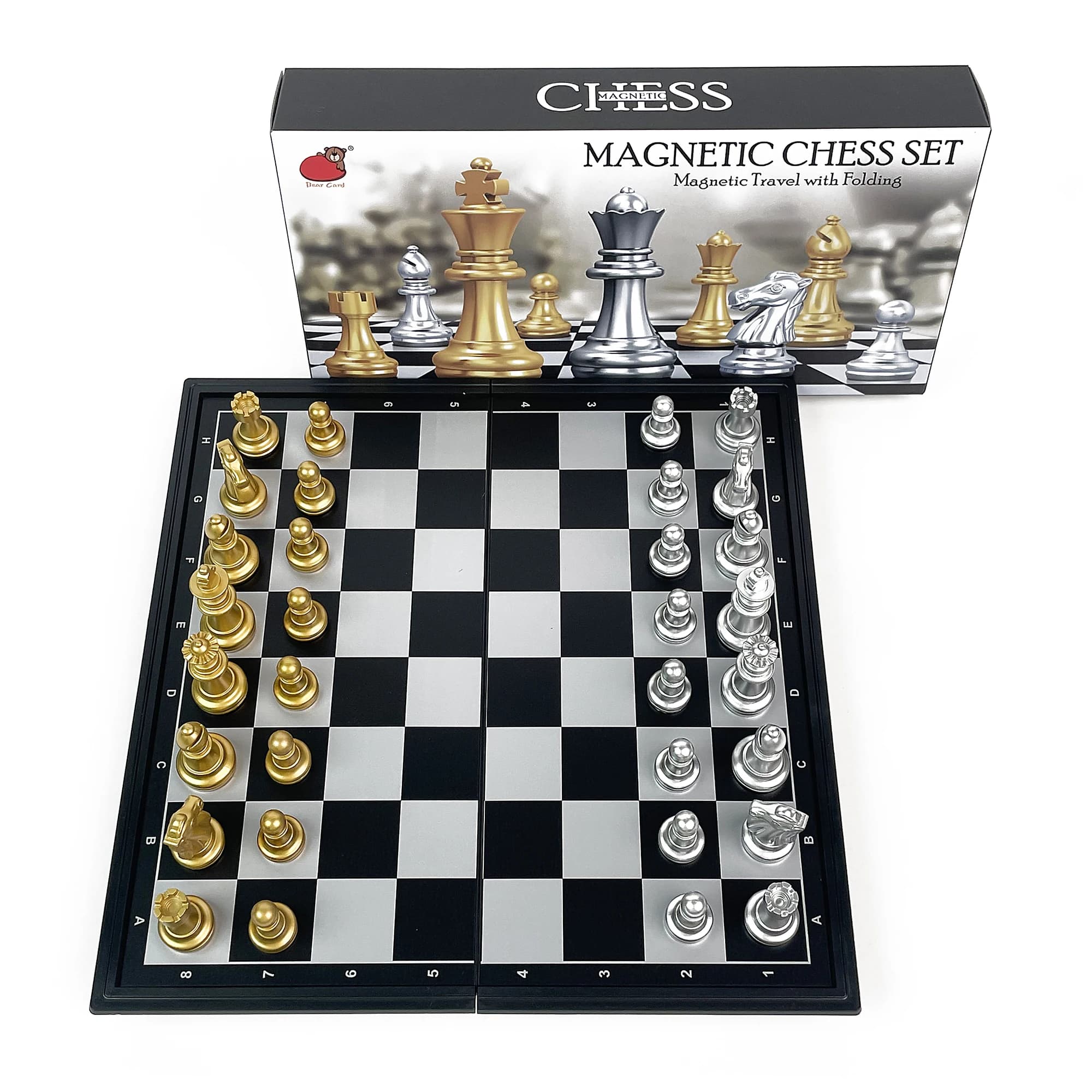 Scacchiera Magnetica Pieghevole 25cm x 25cm Oro e Argento, Set da Viaggio Portatile in Plastica per Esterni
