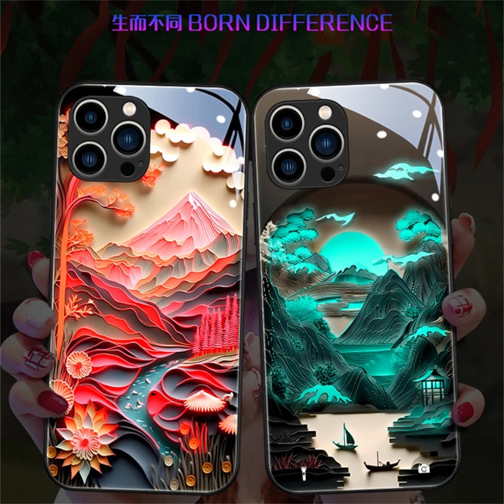 Giappone Monte Fuji Design Controllo del suono LED Flash Custodia Illuminazione Cover luminosa per iPhone Air 17 16 15 14 13 12 11 Pro Max Plus