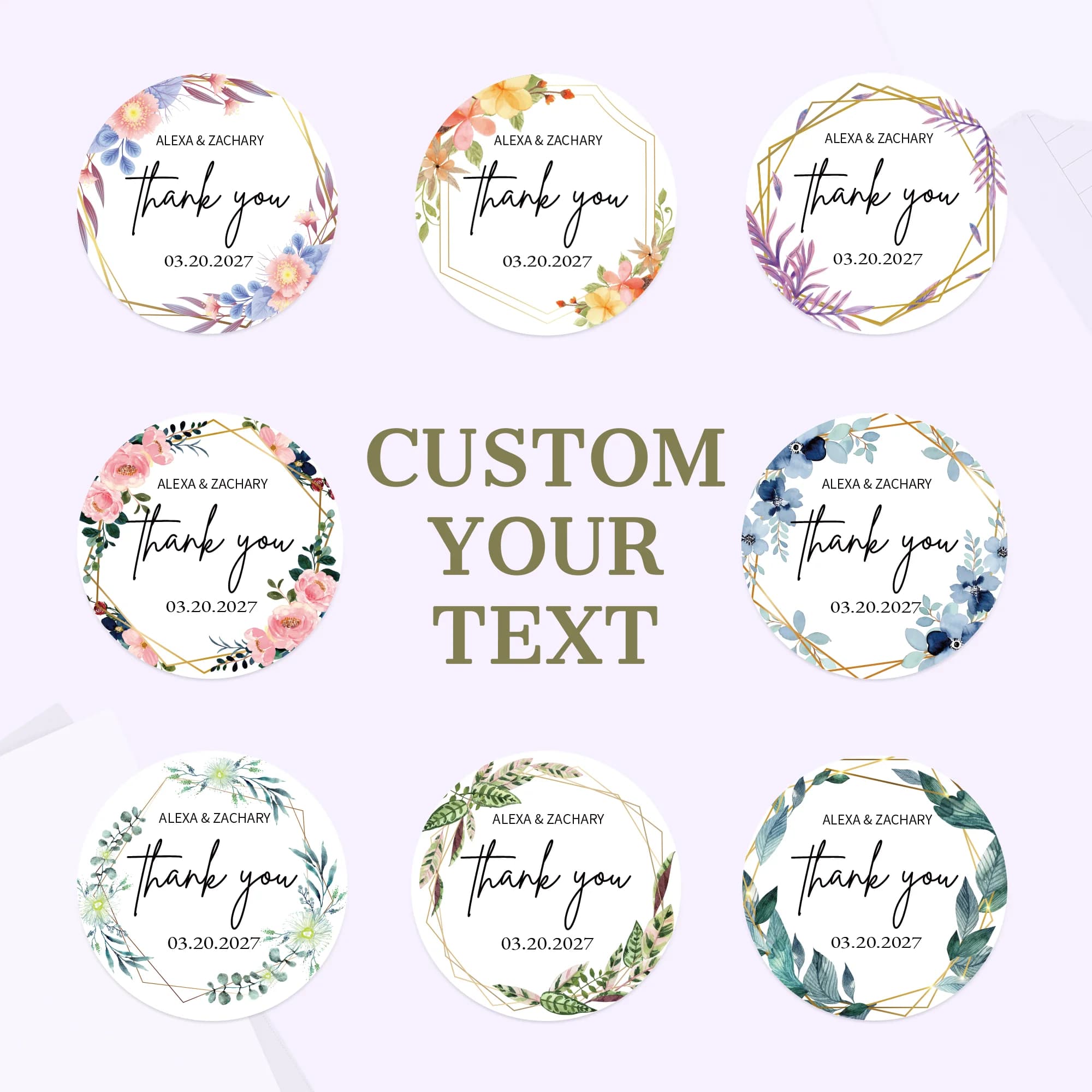 Custom Stickers for Wedding Round Custom Logo Labels of Flower Waterproof Personal design Stickers for Birthday,Gift Packaging