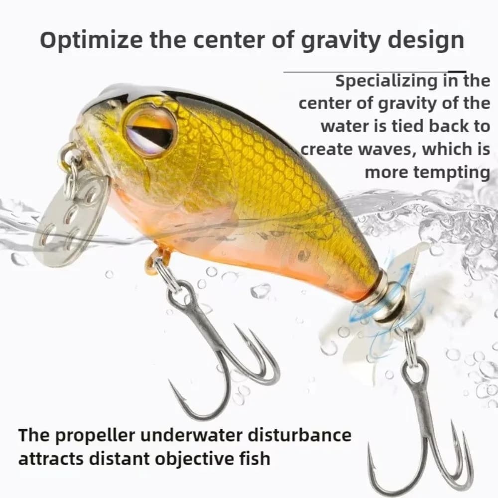 Esche per trattori Topwater da 5,5 cm di lunghezza 10 g di peso Design a vibrazione Elica Spinner Esche Caratteristica galleggiante Wobbler galleggiante