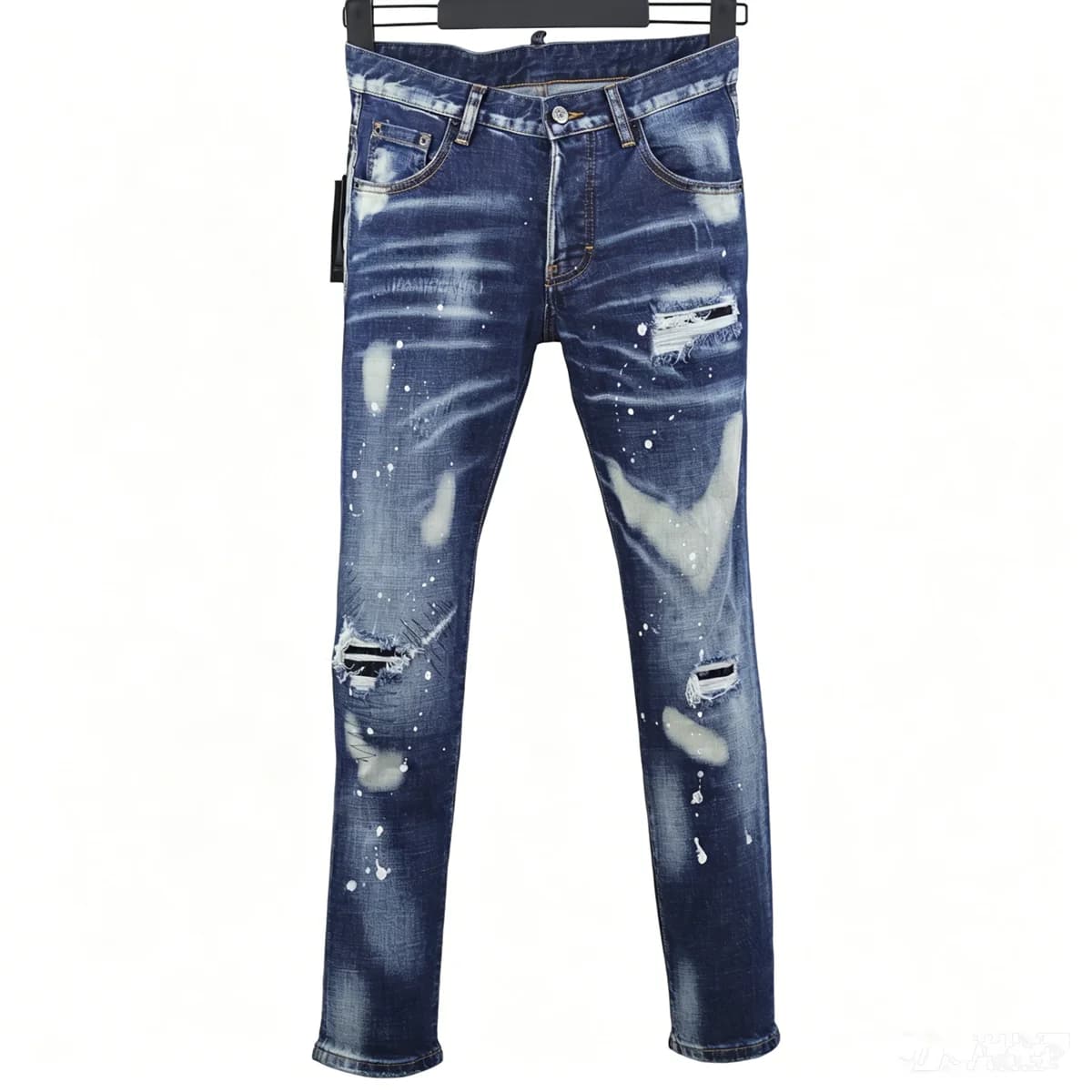 9837 Four Seasons New Men's Jeans Washed Ripped Patch Paint Hot Drilling Trendy Men's Blue Leg Jeans Men