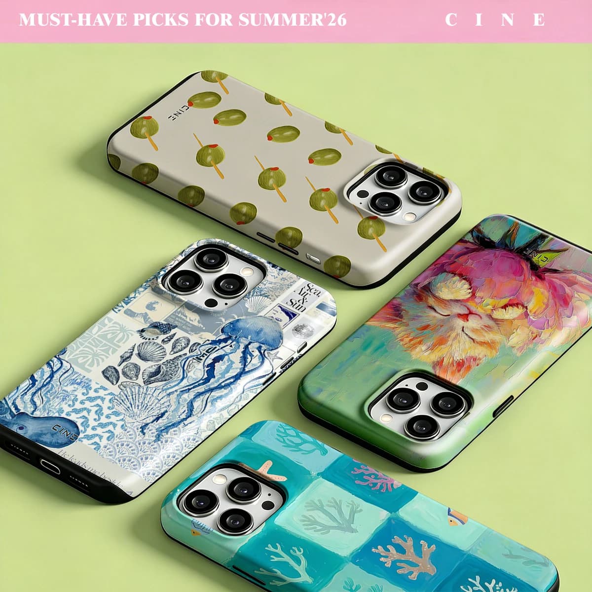 Cine Ocean Creatures Tile Art Glossy Phone Case For Magsafe For iPhone 17 16 15 14 Plus 13 Pro Max Film 2-in-1 Bumper
