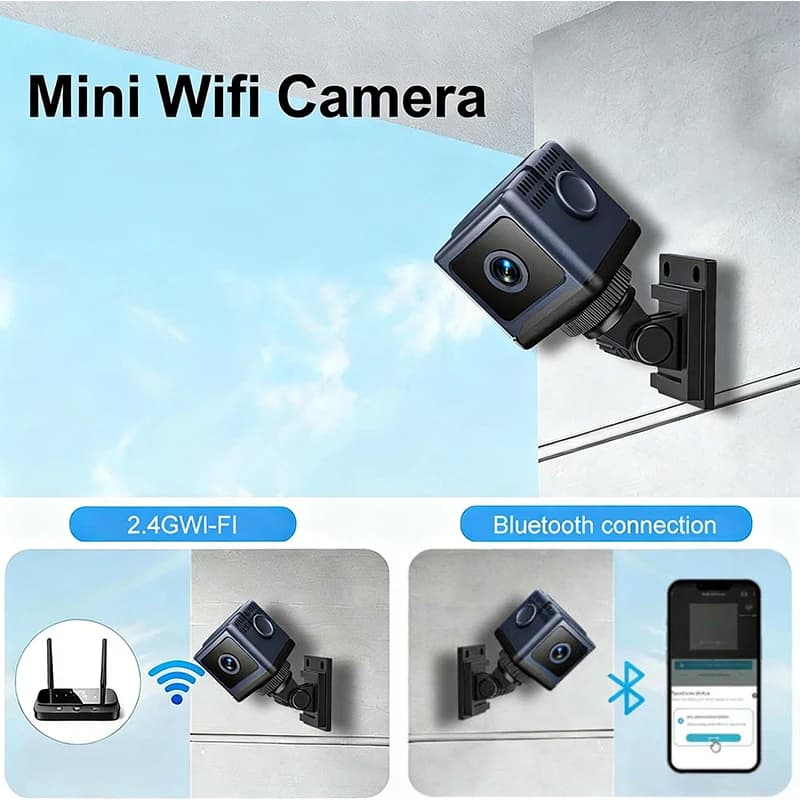 Mini Telecamera WiFi con Connessione Bluetooth, Visione Notturna, Telecamera Spia Wireless IP, Monitoraggio Remoto Domestico tramite App