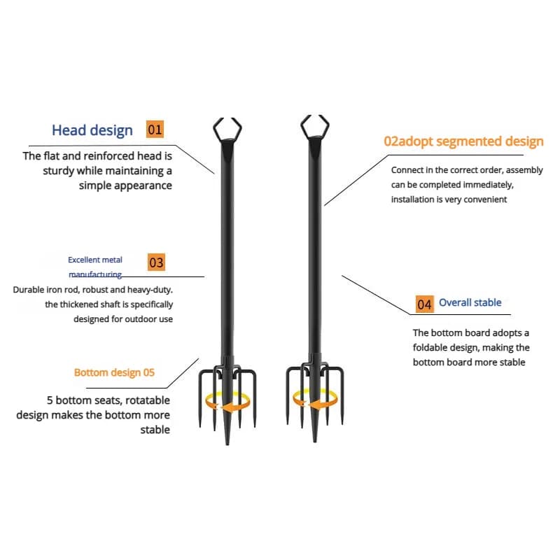 Outdoor Camping Tent Lamp Post with Metal Pole Bracket String Light Fork Courtyard Deck Backyard Party External String Lamp Post