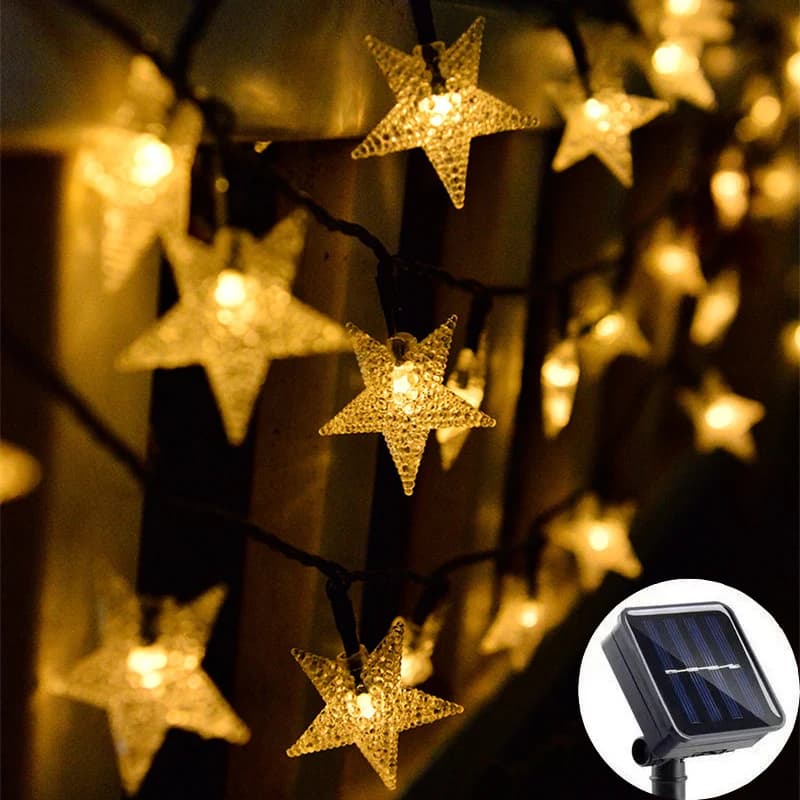 Luci a LED a Forma di Stella, Catena Luminosa Solare per Esterni, Decorazioni per Ramadan, Matrimoni, Giardino, Lampada Solare, Ornamenti Eid Mubarak