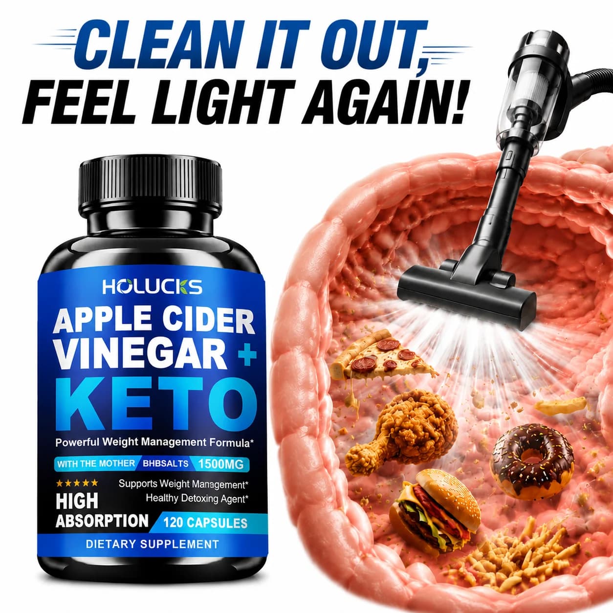 Premium Keto Supplement, with Apple Cider Vinegar Powder, BHB Salts, Support Digestive System, Gut Health, Nourish Skin, Immune