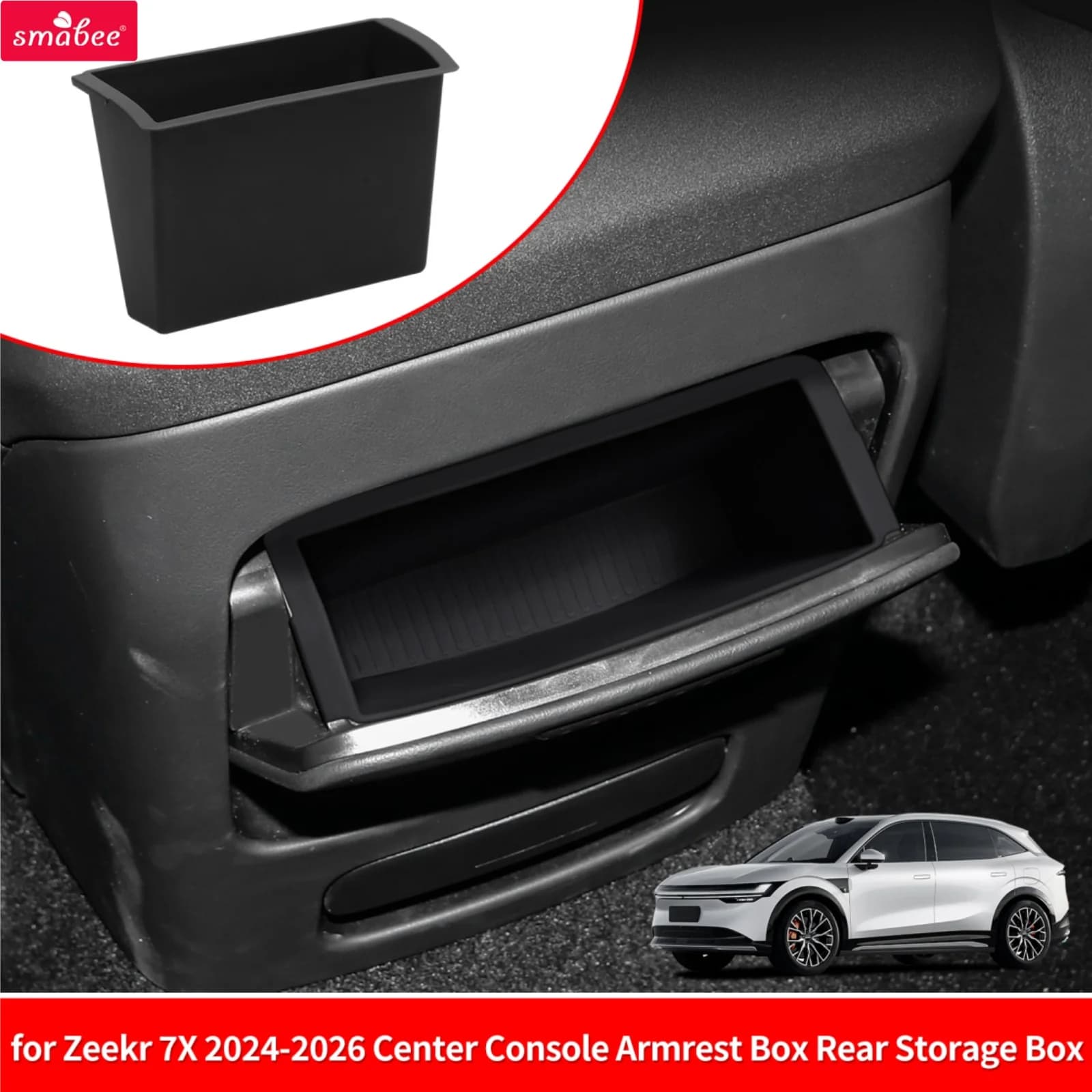 Smabee Left Drive for Zeekr 7X 2024-2026 Silicone Car Center Console Armrest Rear Storage Box Organizer Car Accessories Black