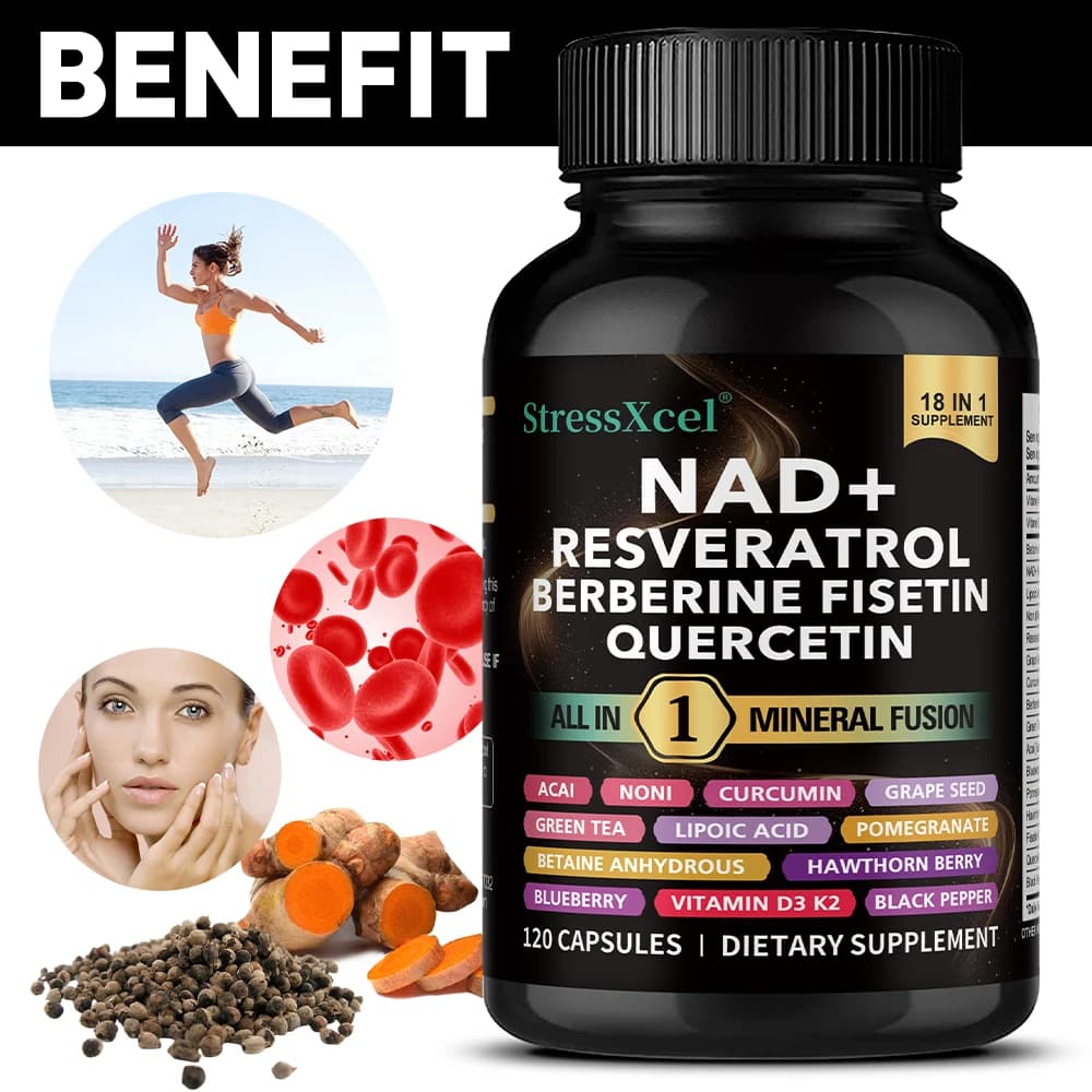 Integratore NAD+ con Resveratrol e Quercetin - Nivelli Boost NAD+, Supporto energetico e antietà - Vegano, 120 softgels