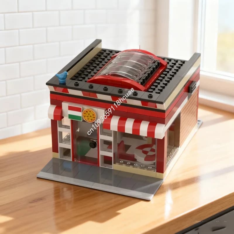 424 pz MOC Smal Pizza Ristorante Cityed Modello Building Blocks Architettura Assemblare Regalo Di Natale Giocattolo Creativo Educazione Mattoni
