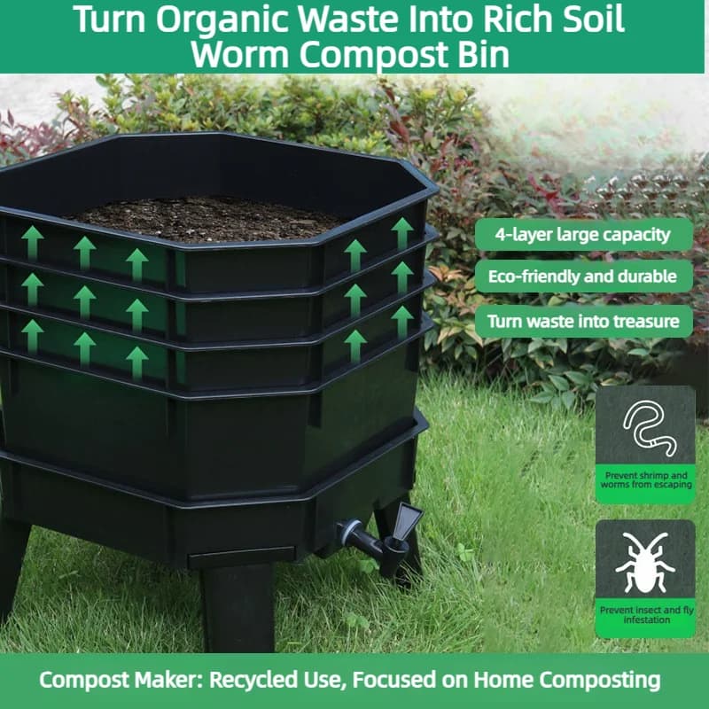 Stackable Worm Composter Bin Odorless Indoor Kitchen Food Waste Recycling System For Organic Garden