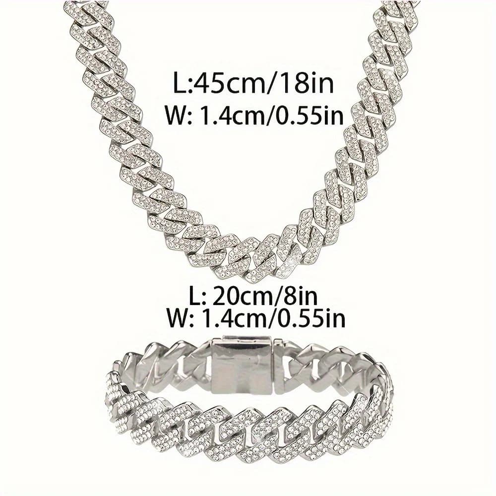 1Pc Silvery 14mm Square Cuban Link Chain Necklace Shiny Hip Hop Collarbone Jewelry For Men