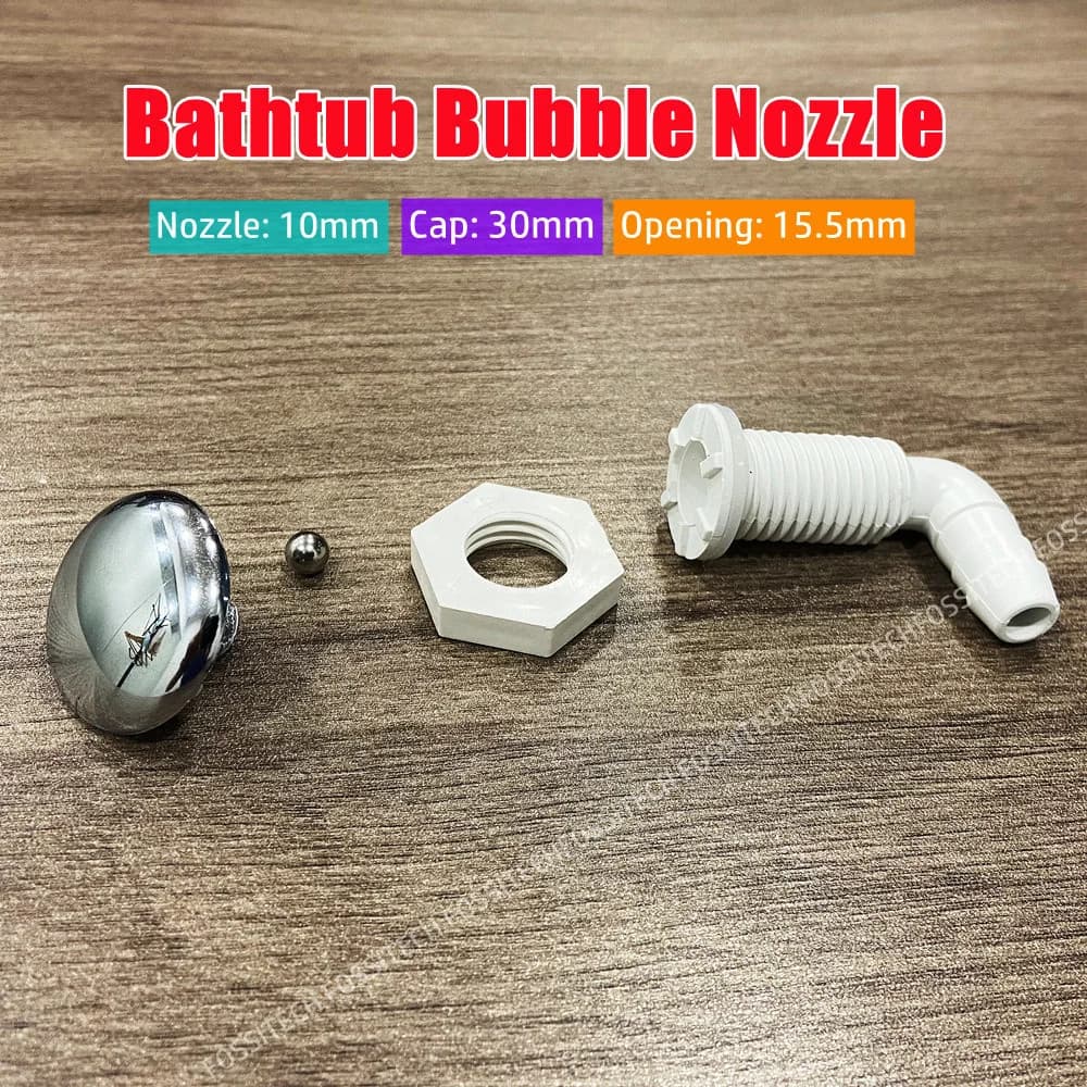 Ugello da 10 mm Copertura da 30 mm Denti intrecciati Arco Ugello a bolla Tappo cromato Base in PVC Vasca idromassaggio Massaggio a getto d'aria Accessori per vasca da bagno