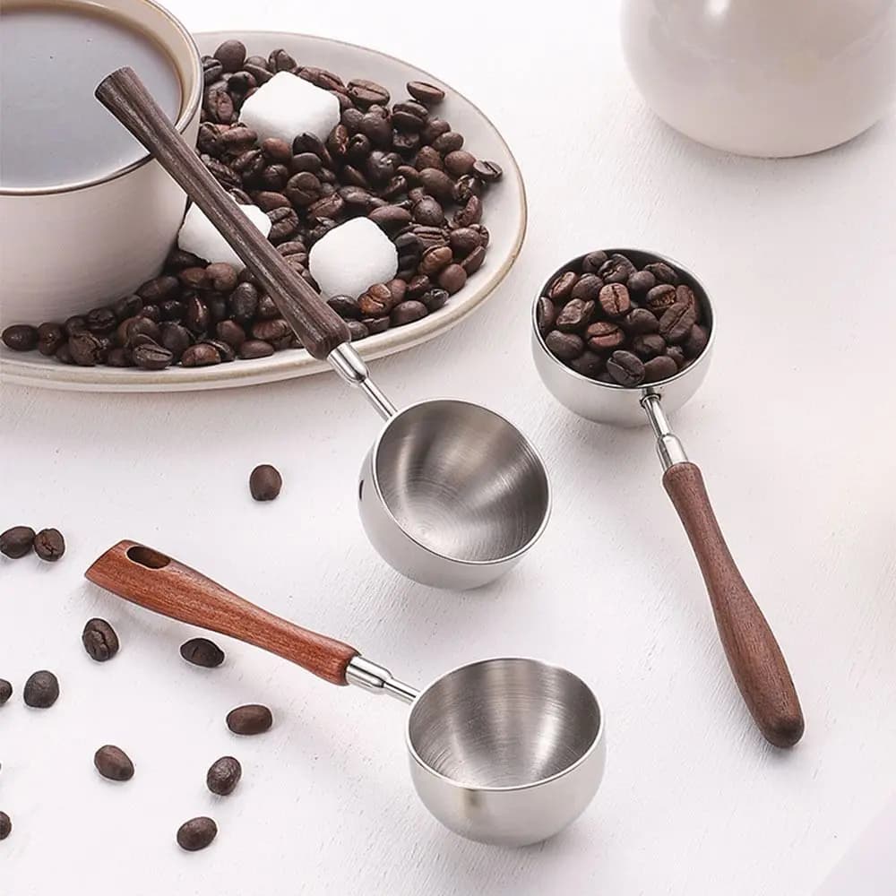 Wood Handle Coffee Measuring Spoon Long Handle 30ML Coffee Bean Measuring Cups Reusable Durable Coffee Sugar Scoop