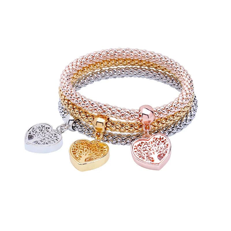 3pcs/Set Women's Elastic Bracelets Set - Love Butterfly Crown & Boat Anchor Designs Gold & Silver Plated Popcorn Jewelry