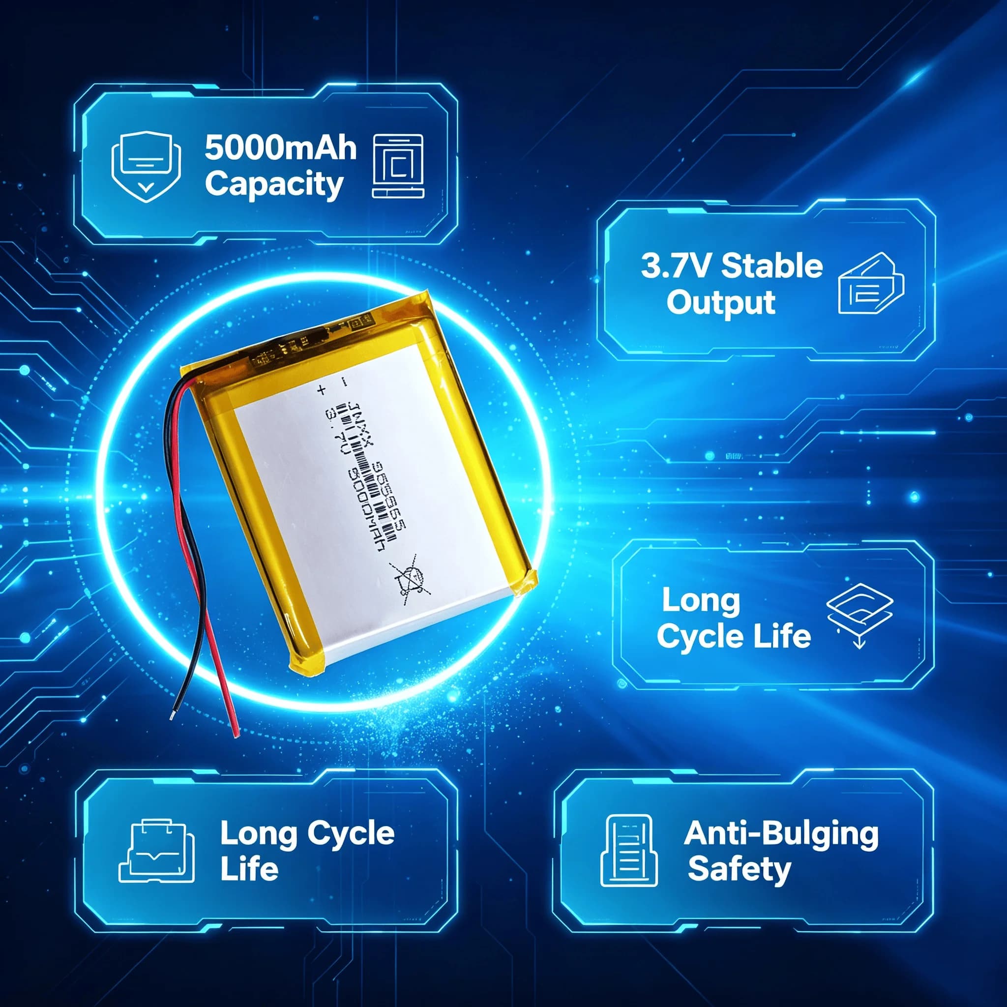 955565 3.7V 5000mAh Li‑Po Rechargeable Battery Long Cycle Anti‑Bulging For DIY Power Bank GPS
