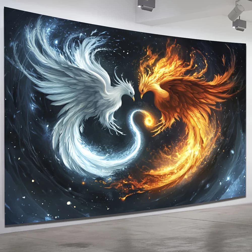 1pc Stunning Yin Yang Phoenix Tapestry - Polyester Fabric, Machine Washable - Perfect for Living Room, Bedroom, Office
