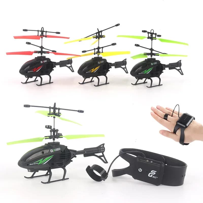 Hand controlled induction air wristwatch shock resistant helicopter with rechargeable Mini Drone RC lighting