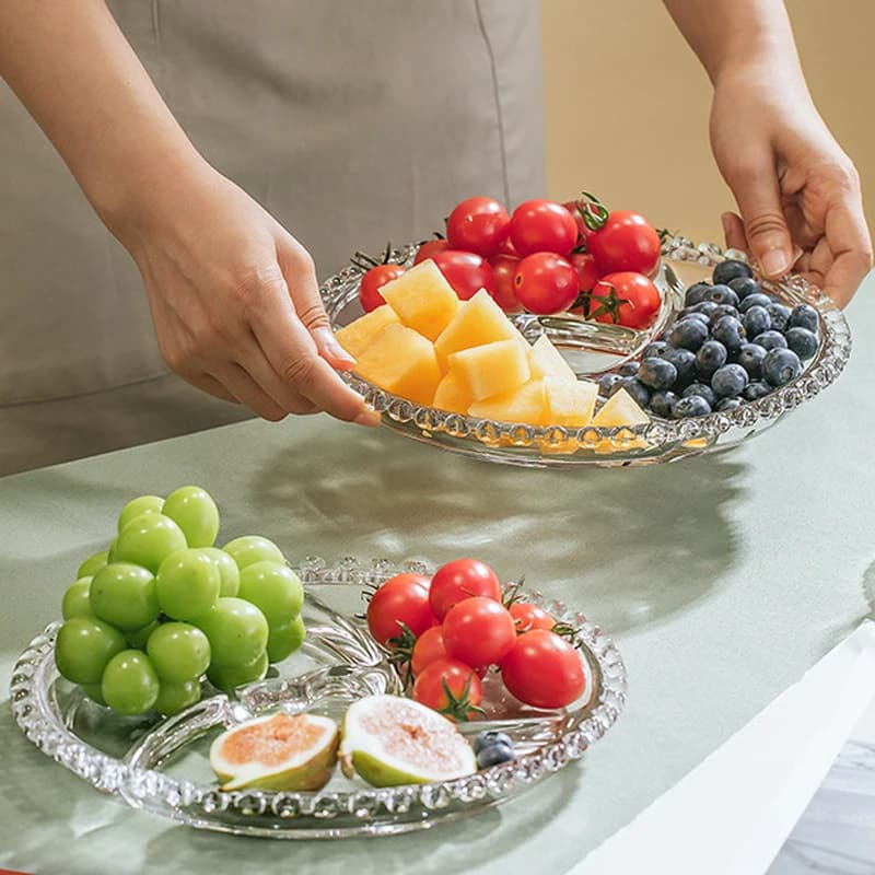 Piatto di frutta diviso piatto di caramelle di frutta secca in vetro piatto laterale per uso domestico piatto per la colazione piatto per pasti ridotto di grasso stoviglie