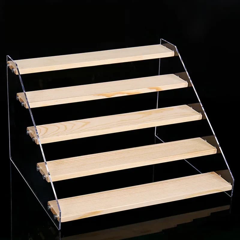 2-7 strati Espositore per scaffali in acrilico Scaffale per figure Scala Vetrina Espositore Organizzatori per action figure per uso domestico in legno