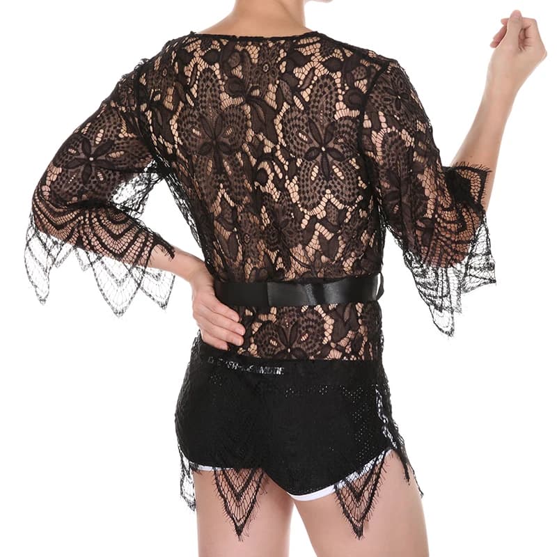 CLEVER-MENMODE Sexy Pizzo Cut-Out Accappatoio Mesh See-Through Tether Camicia Da Notte Corta Loungewear Abbigliamento Per Adulti