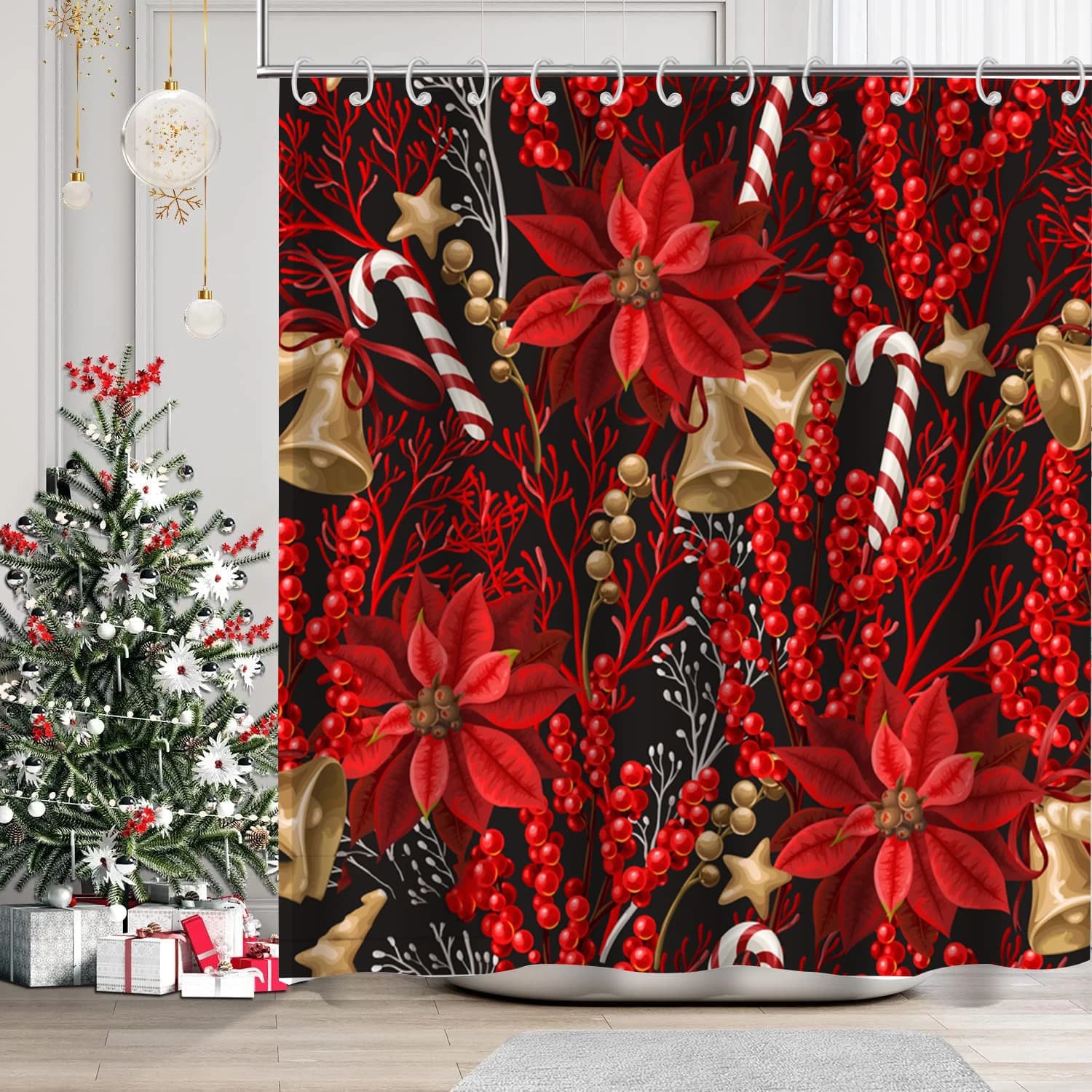 Decorazioni natalizie motivo floreale Tenda da doccia per bagno con 12 ganci arredamento e accessori per il bagno