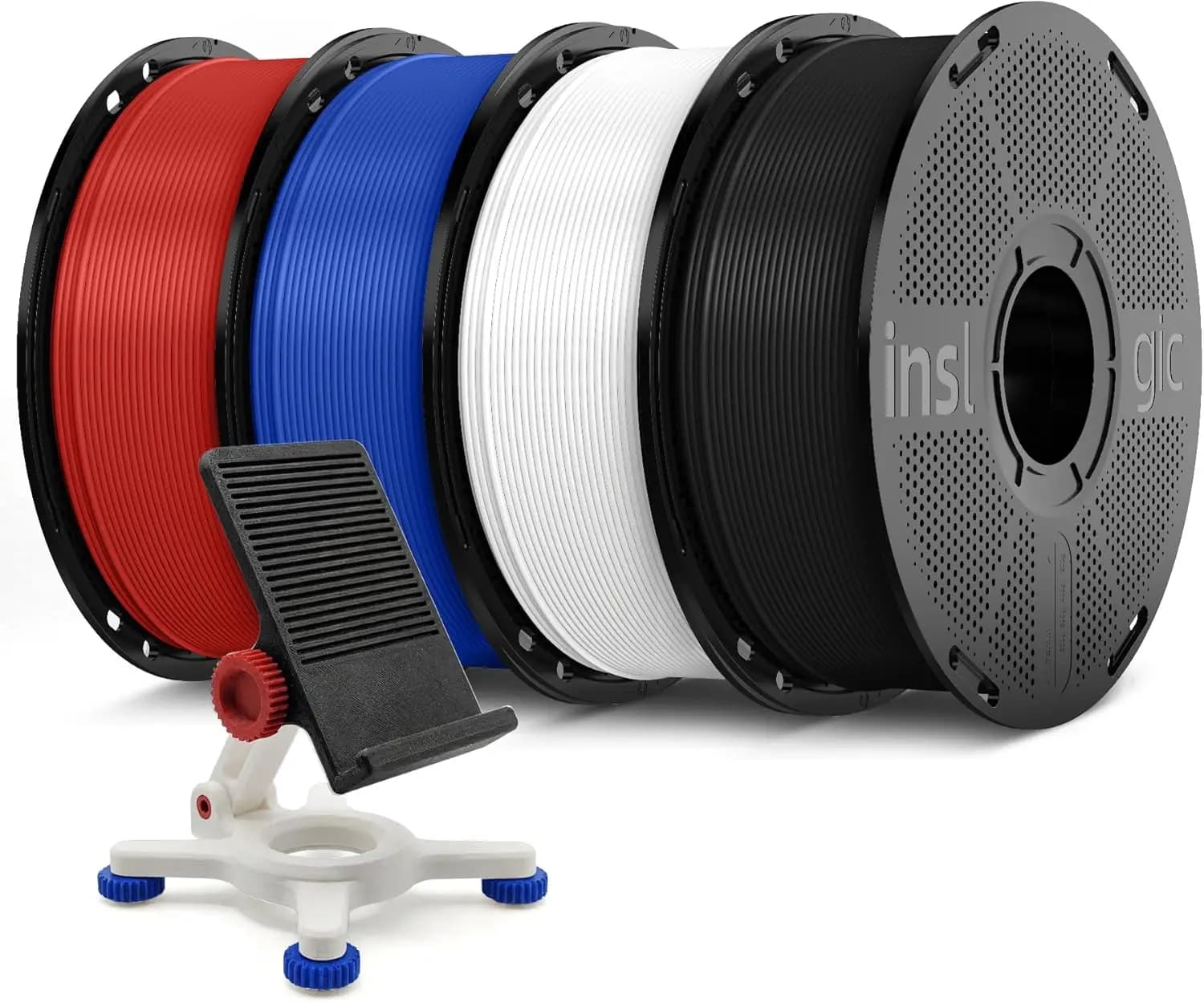 High-Speed PETG Filament 1.75mm, Strong Toughness, ±0.02mm Precision, 4 Spools (Black+White+Blue+Red), Compatible with FDM Printers