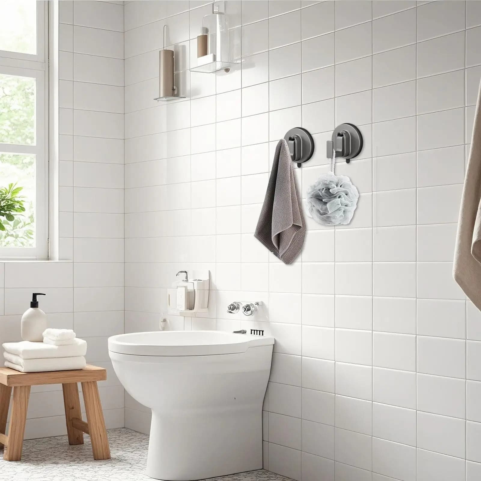 Ganci a ventosa senza trapano Gancio a ventosa impermeabile da 15 libbre per cappotto, vestiti, asciugamani, cucina, bagno, doccia, armadio a muro