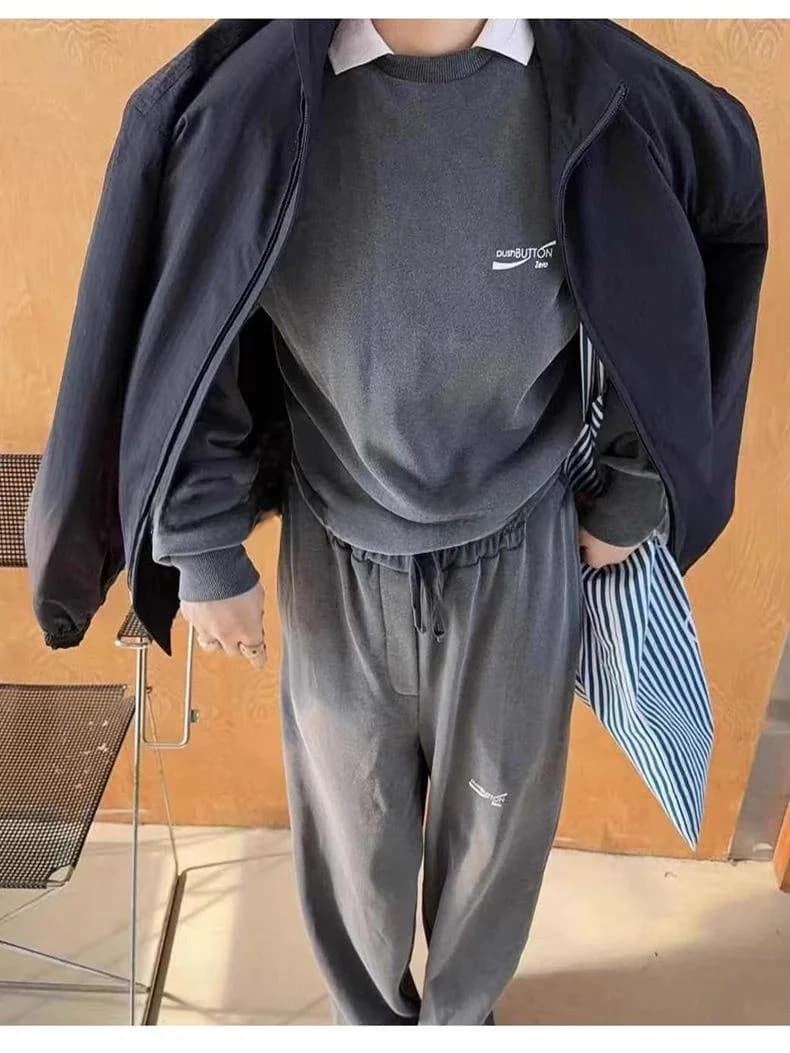 Completo Sportivo Casual Primaverile: Felpa a Maniche Lunghe con Cappuccio e Pantaloni in Misto Cotone, Tinta Unita, Versatile e Confortevole