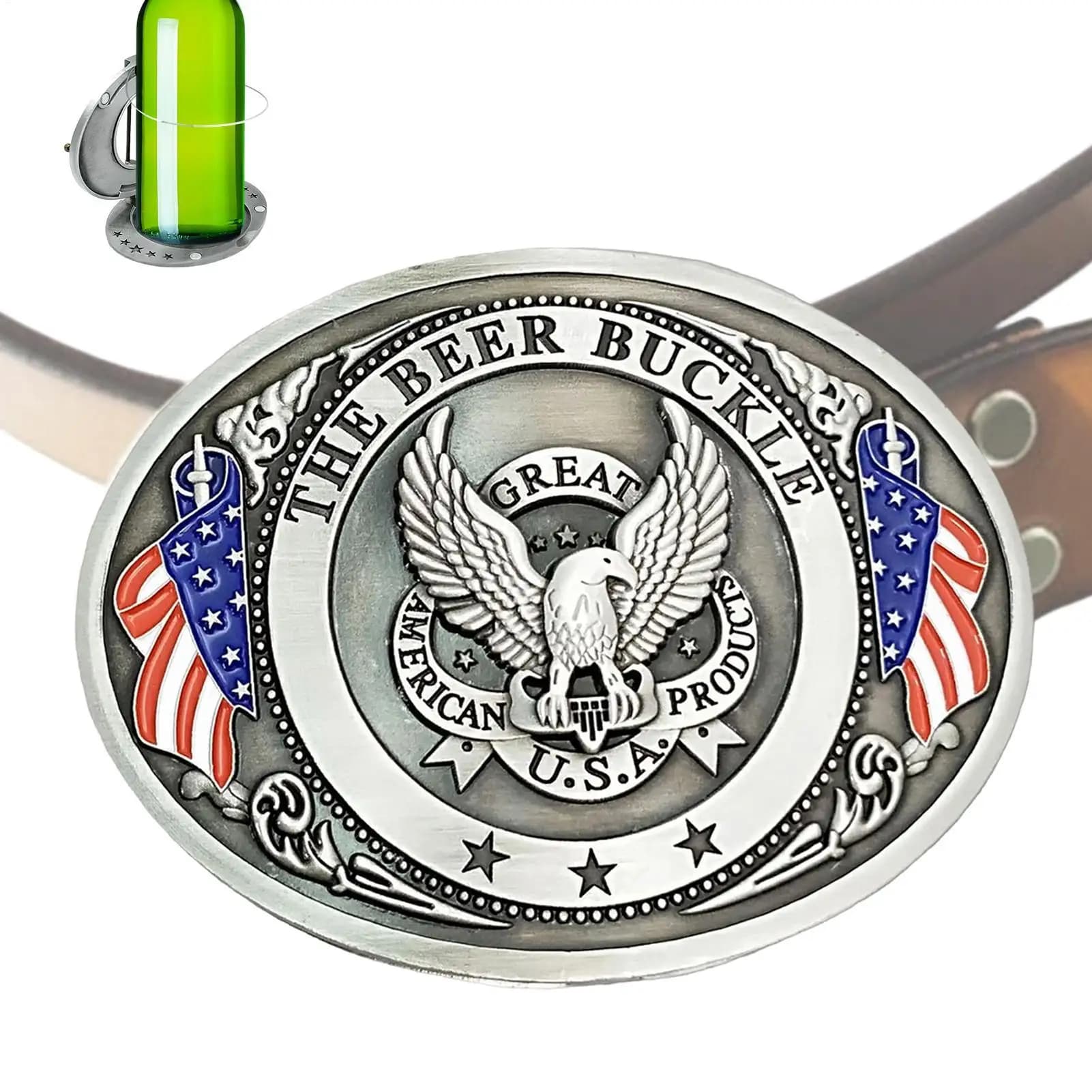 Classic American Flag Eagle Beer Belt Buckle Portable Beverage Holder for Outdoor Party Picnic BBQ Beer Belt Tray Buckle
