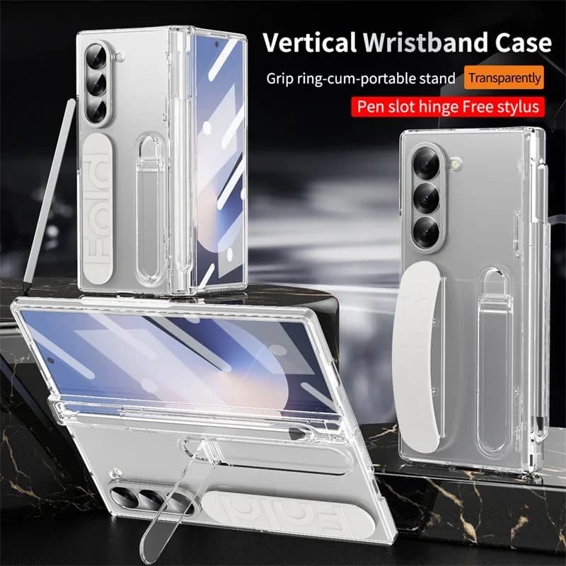 Custodia per telefono con cerniera per cinturino da polso di lusso per Samsung Galaxy Z Fold 7 6 5 4 3 con slot per penna e pellicola protettiva per schermo S Pen