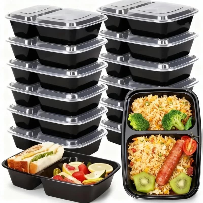 10/20PCSScatola per pasti coperta in plastica usa e getta Scatola per pasti a doppio scomparto adatta per fast food da asporto Picnic all'aperto portatile