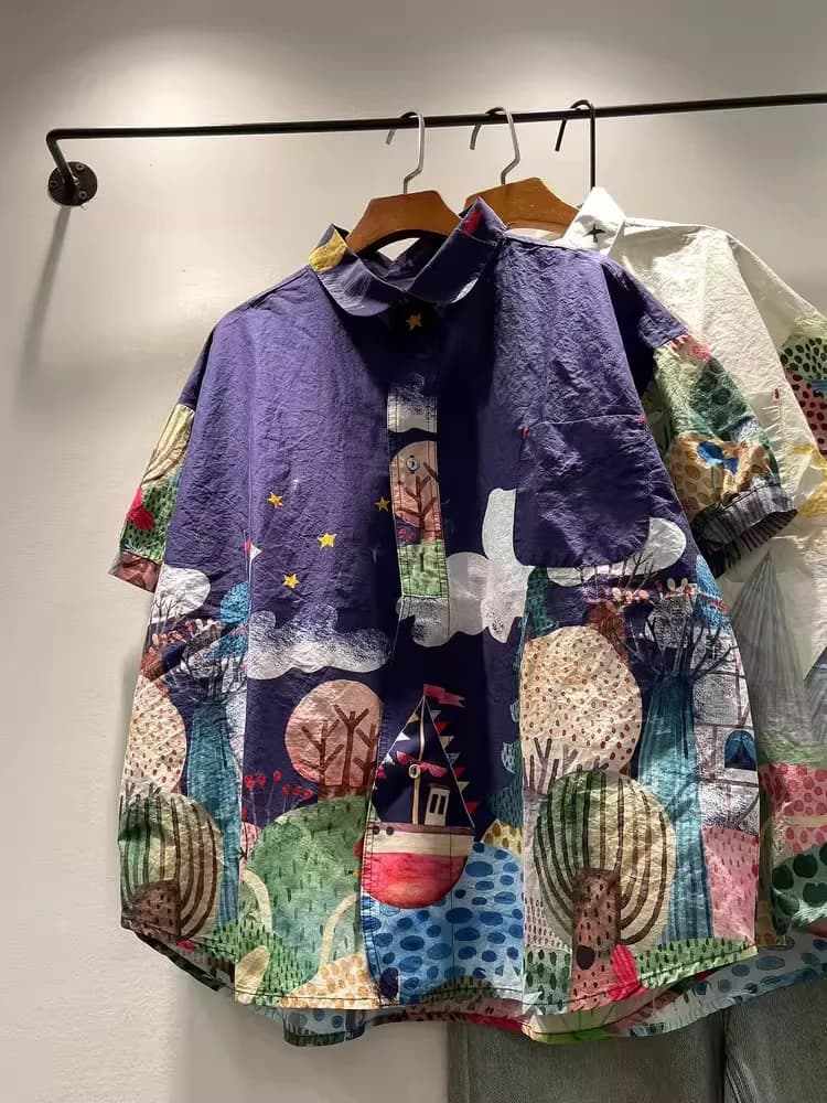 Enianechu Camicie e camicette oversize in cotone 100% per donna Camicette di grandi dimensioni Giappone harajuku moda cartoon forest