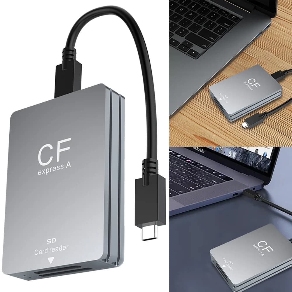 2-in-1 CFexpress Type A &SD Card Reader Cardreader Adapter USB 3.2 10Gbps Memory Card Reader with USB C To USB C/A Cable for SLR