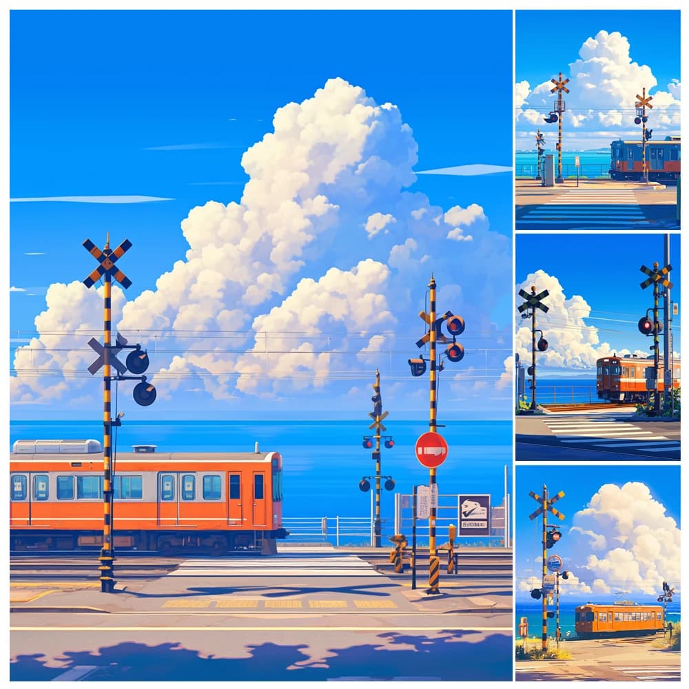 1pc frameless Painting By Numbers Hand Blue Sky Train Scenery Adult Kit DIY Acrylic Paint Canva Artwork Canva Art Gift Home Dec