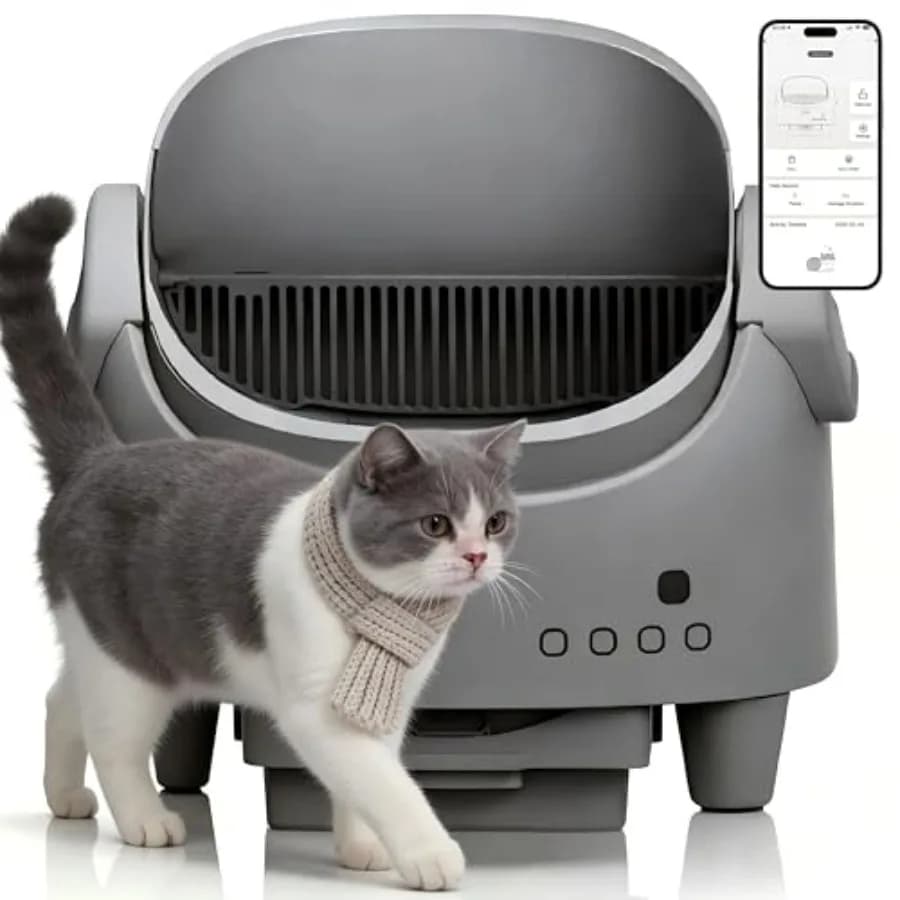 Lettiera Automatica Aperta con Pulizia Automatica, Lettiera Elettrica per Gatti con App Intelligente, 15 Sensori di Sicurezza Anti-Tracciamento Regolabili