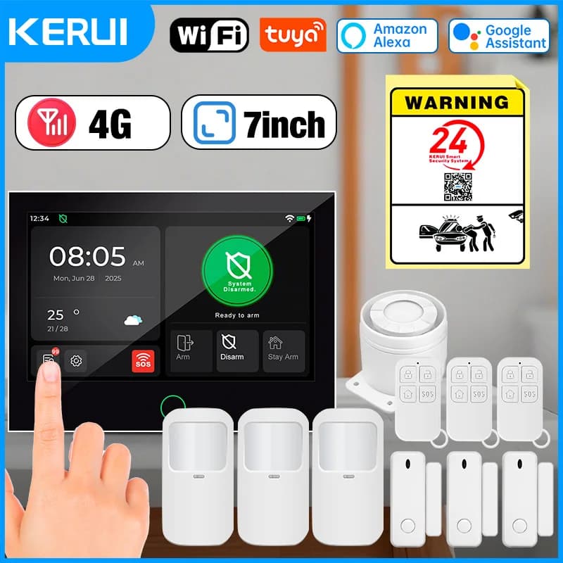 KERUI Sistema di allarme domestico WiFi 4G+ con touch screen da 7 pollici, sistemi completi intelligenti Tuya con app/SMS/allarme antifurto per chiamate telefoniche