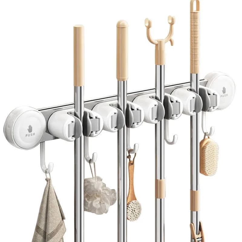 No Drill Suction Cup Mop Holder Wall Mounted Broom Clip Bathroom Hook for Floor Cleaning Tools Storage