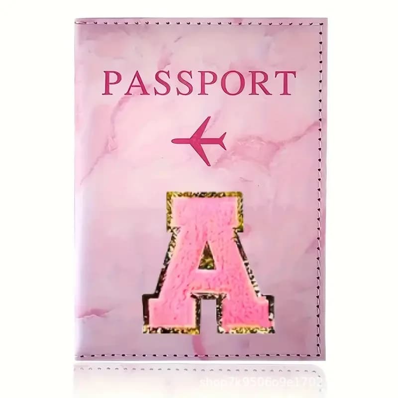 Porta Passaporto in Pelle PU Rosa con Etichetta Ricamata, Porta Biglietti e Carte di Credito, Accessori da Viaggio