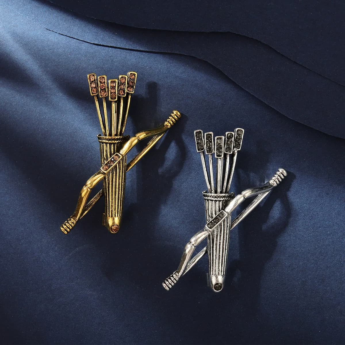 Spille vintage con fiocco e frecce in metallo, vestiti in cristallo, colletto della camicia, spilla, distintivo, spilla, gioielli, uomo, donna, accessori