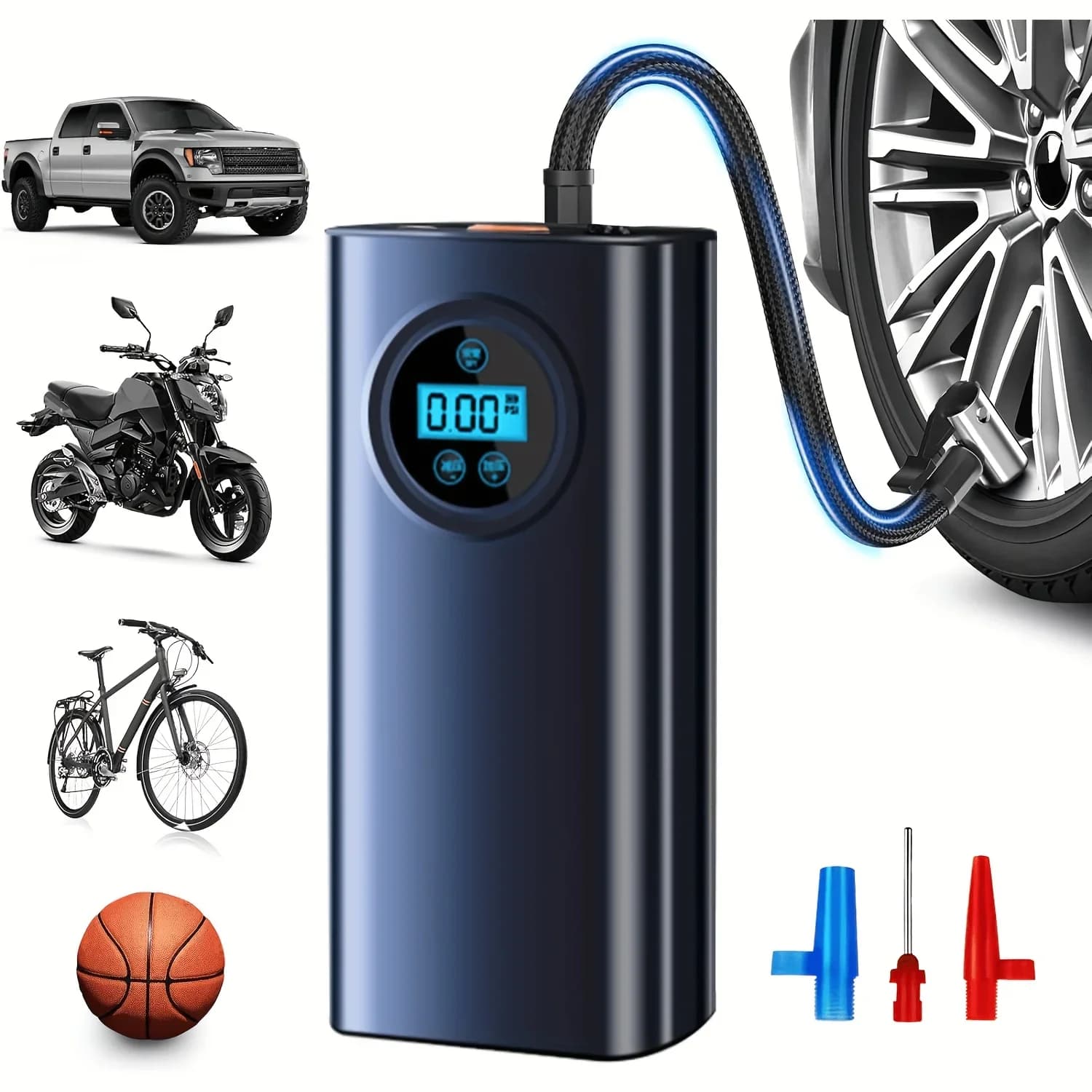 Pompa d'Aria Intelligente 150PSI, Compressore Portatile Automatico per Auto, Gonfiatore per Pneumatici di Moto e Biciclette