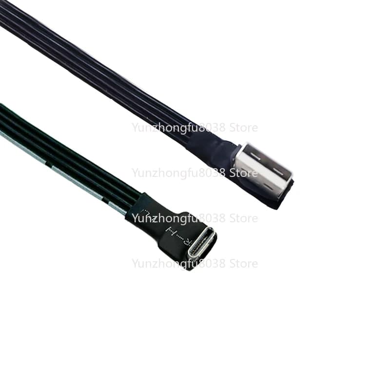 A Male To USB 3.1 Type-C Male Upper and Lower Angle USB Data Charging 90 Degrees Usb-c Flat Cable