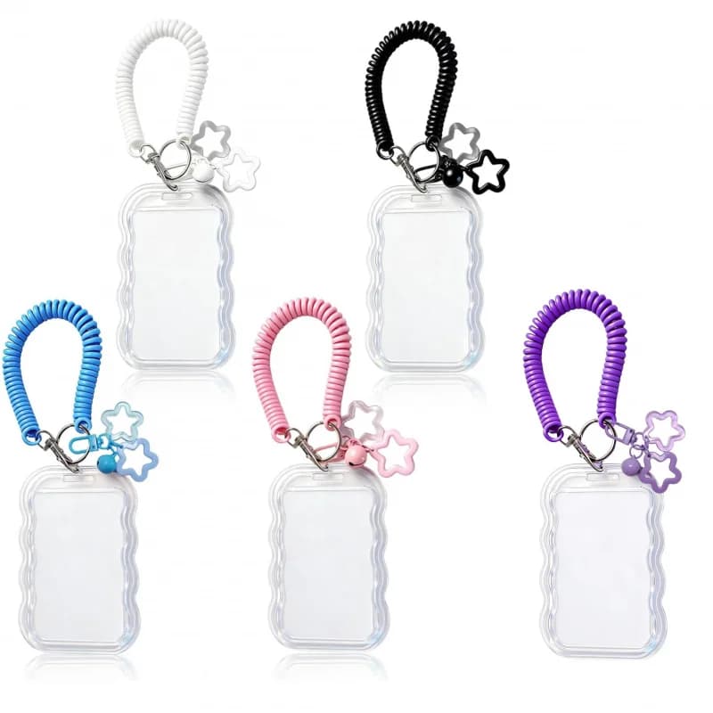 insUnique wavy edge ID card holder Elastic telephone cord lanyard Girly Heart Star Accessories Bus card and meal card storage ca