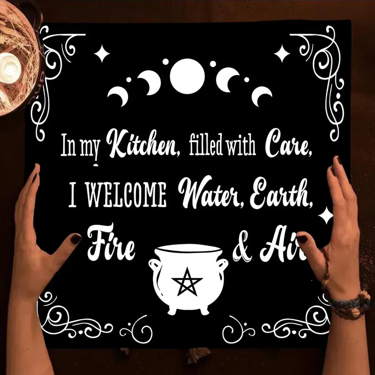 Tovaglia per carte dei tarocchi con stella tripla luna Tovaglia per altare Wicca Tovaglia pagana con fasi lunari Tappetino per carte Oracle Tappetino per tarocchi Decorazioni per la casa