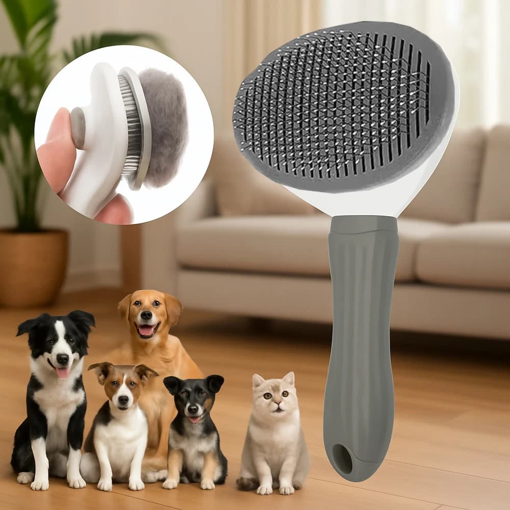 Spazzola per toelettatura cani con pulsante facile da pulire, pettine per massaggio per animali domestici per districare efficacemente e depilazione, adatto per cani