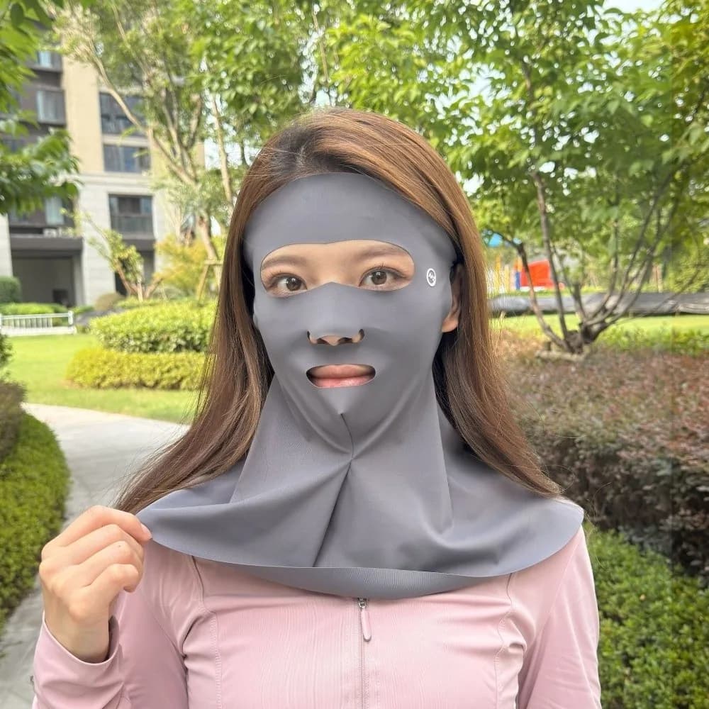 Maschera Solare Semplice in Seta Ghiaccio per Protezione Solare, Tinta Unita, Copertura Completa del Viso, Traspirante in Poliestere, Copricollo Uomo