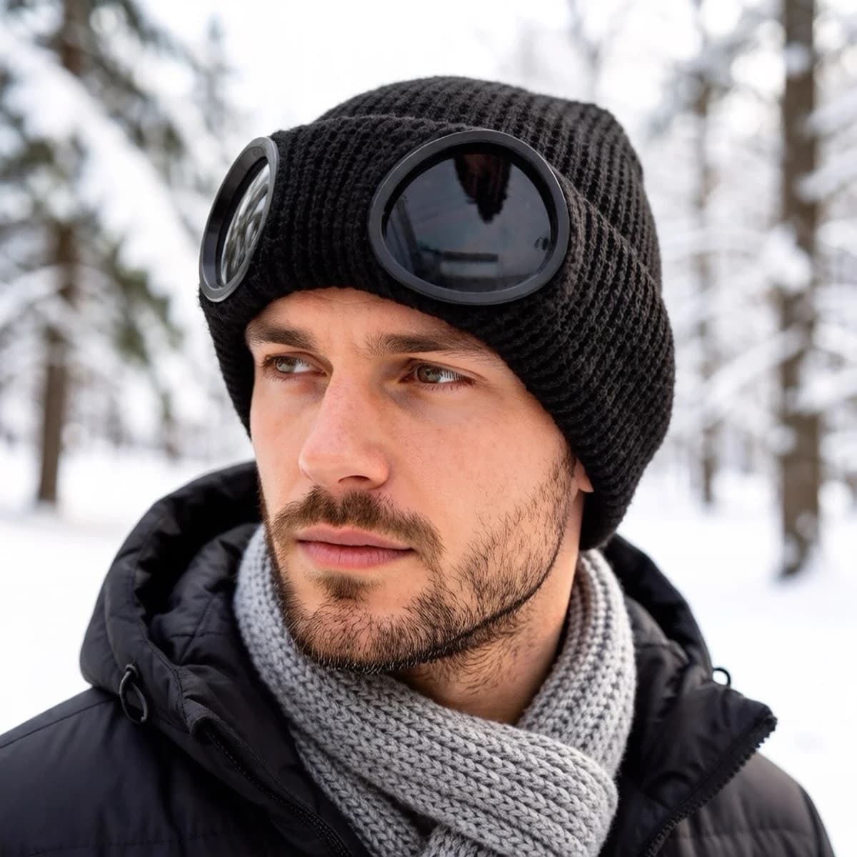 Winter Windproof Unisex Men Women Knitted Hat with Goggles Warmer Ski Beanies Soft Warm Anti-slip Ear Protection Garros Caps