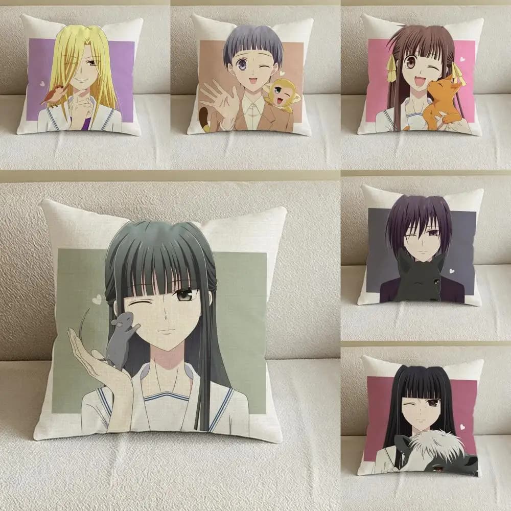 Set di Federe per Cuscini con Motivi Cartoon F-Fruits B-Basket, in Lino Naturale, Decorazione Completa per Divano, Camera da Letto e Sedia