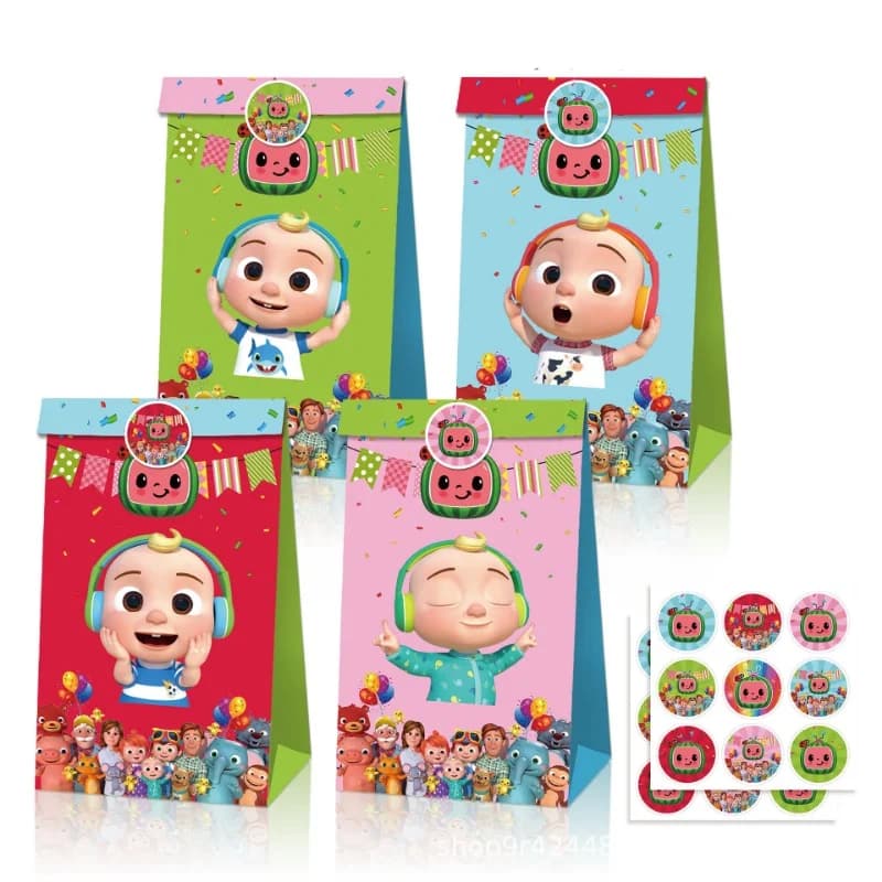 Cocomelons Decorazioni per feste di compleanno Borse Decorazioni per baby shower Scatola di caramelle Cartoon Anime Pattern Sacchetti di carta stampati Regali