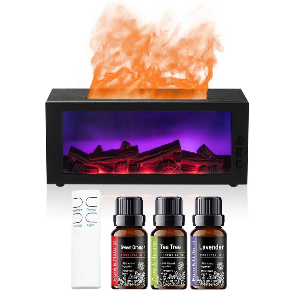 Umidificatore d'aria e diffusore di oli essenziali per la casa, dispositivo di aromaterapia ad ultrasuoni con luce notturna a LED a 7 colori, design a fiamma, silenzioso