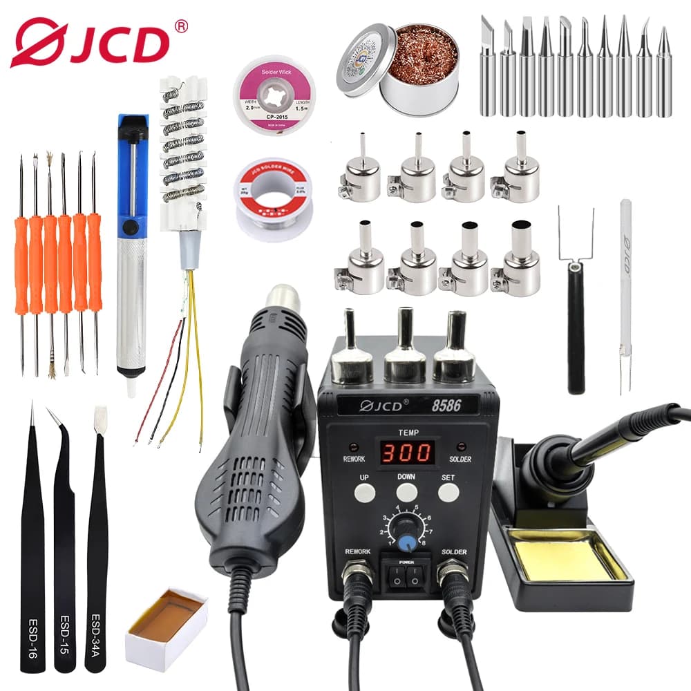 JCD 8586 2 in 1 stazione di saldatura Display digitale LCD SMD rilavorazione pistola ad aria calda saldatore 220V 110V ESD strumenti di riparazione della saldatura
